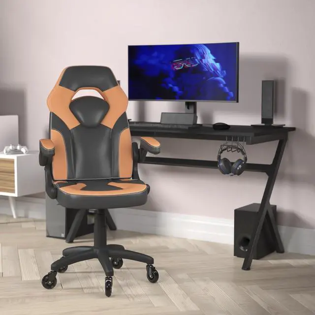Alt view image 19 of 20 - Flash Furniture X10 Ergonomic LeatherSoft Swivel Gaming Chair with Transparent Roller Wheels Orange/Black (CH00095ORRLB)