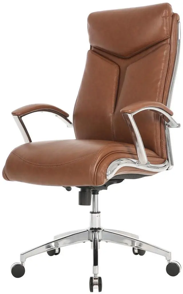 Alt view image 2 of 7 - ® Modern Comfort Verismo Bonded Leather High-Back Executive Office Chair, Brown/Chrome, BIFMA Compliant