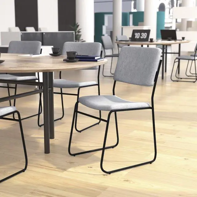Alt view image 17 of 20 - HERCULES Series 500 lb. Capacity High Density Gray Fabric Stacking Chair with Sled Base