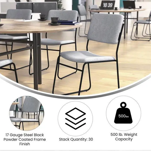 Alt view image 20 of 20 - HERCULES Series 500 lb. Capacity High Density Gray Fabric Stacking Chair with Sled Base