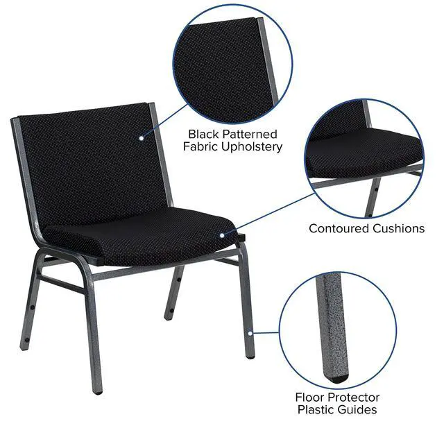 Alt view image 7 of 7 - Big & Tall 1000 lb. Rated Black Fabric Stack Chair | Fabric Upholstery, Durable Construction, Commercial Use, 1000 LBS. Weight Capacity