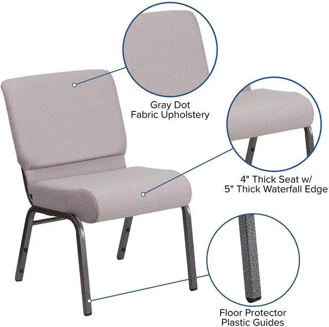 Alt view image 18 of 20 - Flash Furniture Hercules Series 21'' Wide Gray Dot Fabric Stacking Church Chair with 4'' Thick Seat - Silver Vein Frame