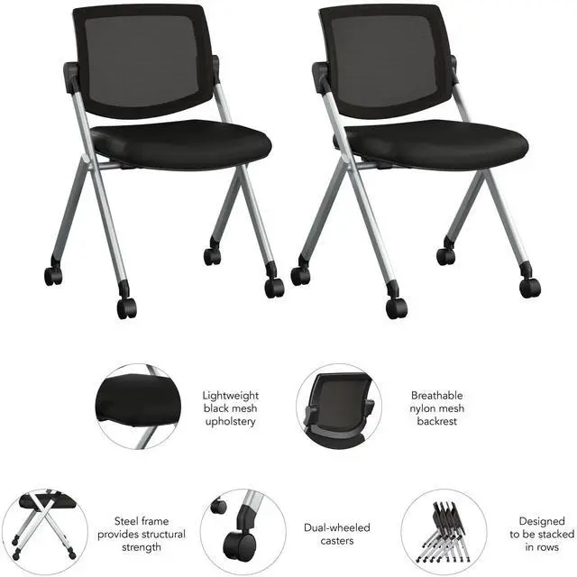 Alt view image 7 of 7 - Bush Business Furniture Folding Chairs - Set of 2, Commercial-Grade Guest Mesh Back Seating for Office, Banquet, or Training Room, Envision Collection, Black Mesh