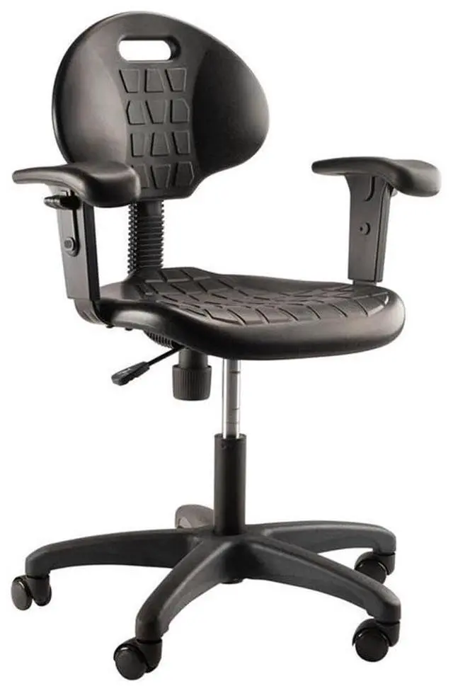 Alt view image 2 of 7 - National Public Seating Height Adjustable Ribbed Ventilation Design Task Chair with Polyurethane Seat and Arms - Black
