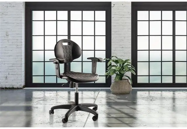 Alt view image 3 of 7 - National Public Seating Height Adjustable Ribbed Ventilation Design Task Chair with Polyurethane Seat and Arms - Black