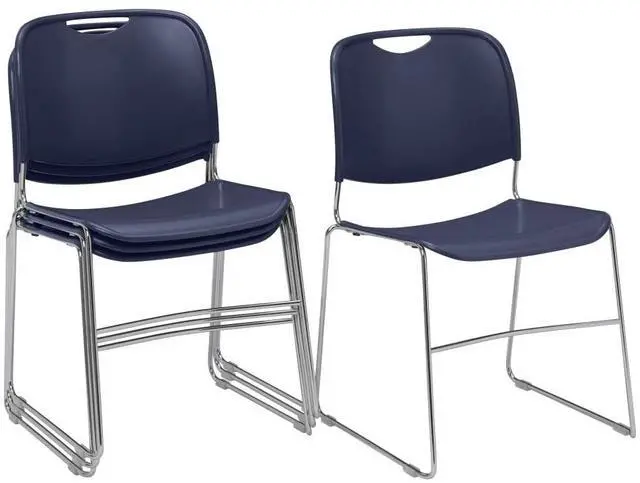 Alt view image 8 of 14 - NPS 8500 Series HI-Tech Ultra-Compact Plastic Seat/Back Stack Chair Navy Blue/Chrome 4 Pack (8505/4)
