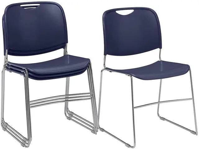 Alt view image 9 of 14 - NPS 8500 Series HI-Tech Ultra-Compact Plastic Seat/Back Stack Chair Navy Blue/Chrome 4 Pack (8505/4)