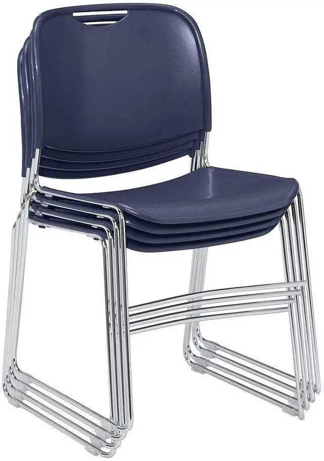 Alt view image 10 of 14 - NPS 8500 Series HI-Tech Ultra-Compact Plastic Seat/Back Stack Chair Navy Blue/Chrome 4 Pack (8505/4)