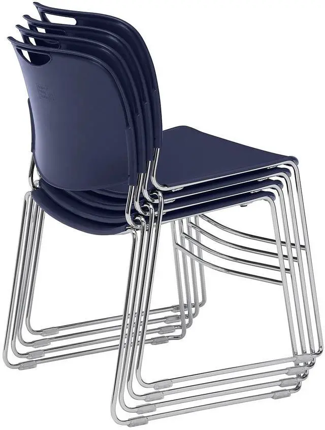Alt view image 11 of 14 - NPS 8500 Series HI-Tech Ultra-Compact Plastic Seat/Back Stack Chair Navy Blue/Chrome 4 Pack (8505/4)