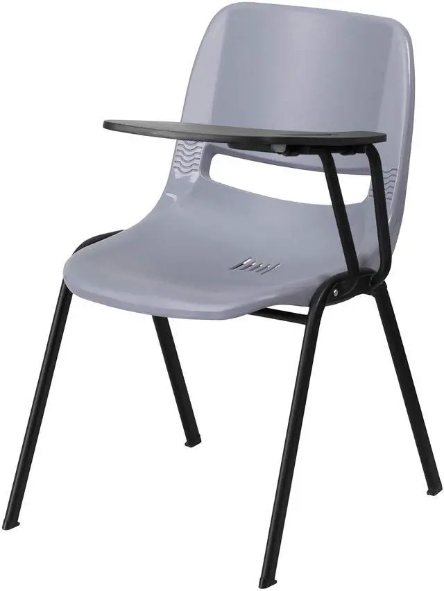 Alt view image 2 of 6 - Gray Ergonomic Shell Chair with Left Handed Flip-Up Tablet Arm
