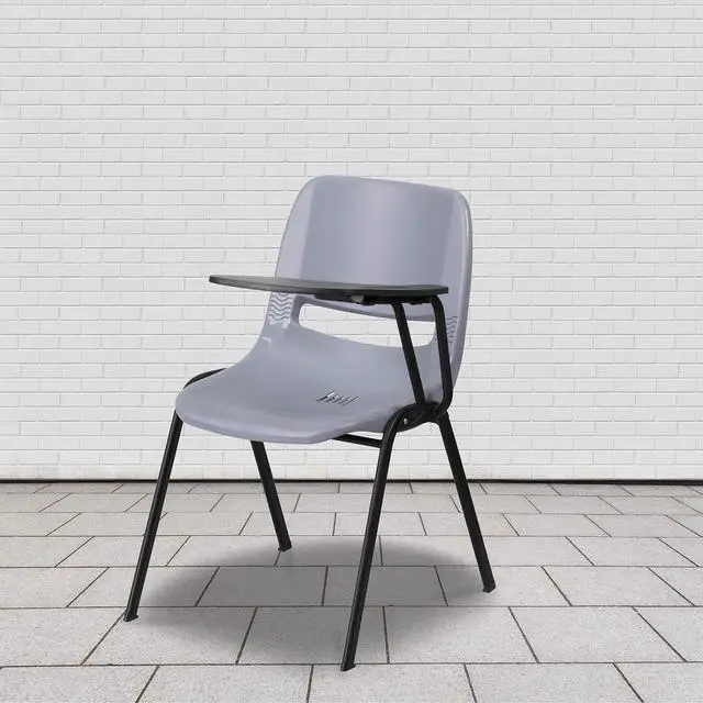 Alt view image 3 of 6 - Gray Ergonomic Shell Chair with Left Handed Flip-Up Tablet Arm