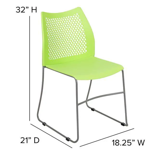 Alt view image 2 of 7 - Hercules Stack Chair with Air-Vent Back, Green | Sled Base, Powder Coated, 661 LBS. Weight Capacity