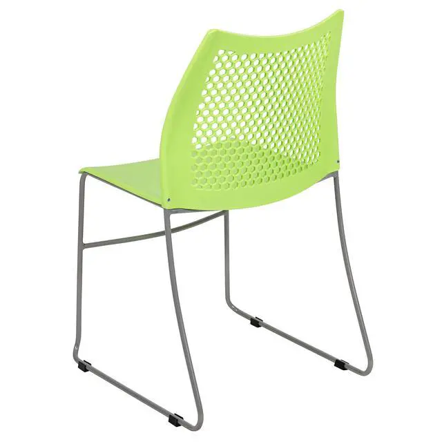 Alt view image 5 of 7 - Hercules Stack Chair with Air-Vent Back, Green | Sled Base, Powder Coated, 661 LBS. Weight Capacity