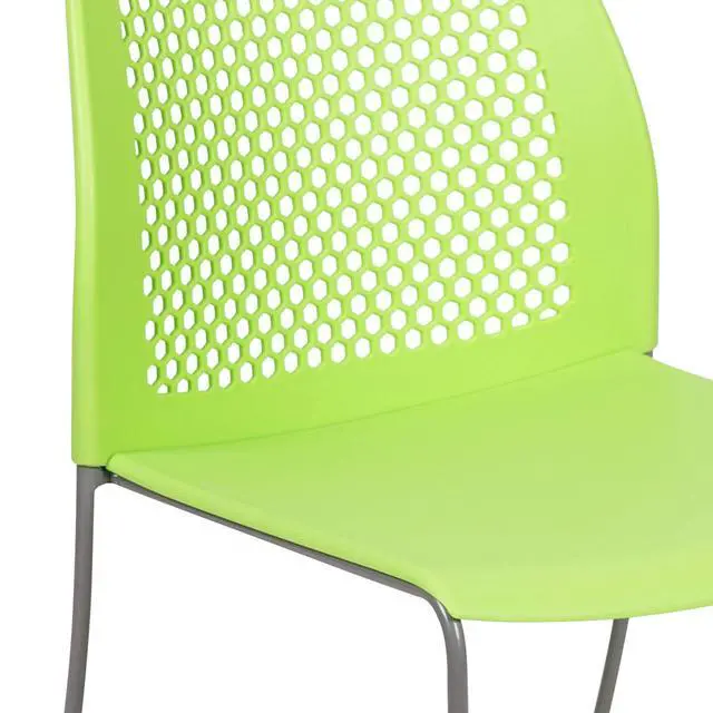 Alt view image 6 of 7 - Hercules Stack Chair with Air-Vent Back, Green | Sled Base, Powder Coated, 661 LBS. Weight Capacity