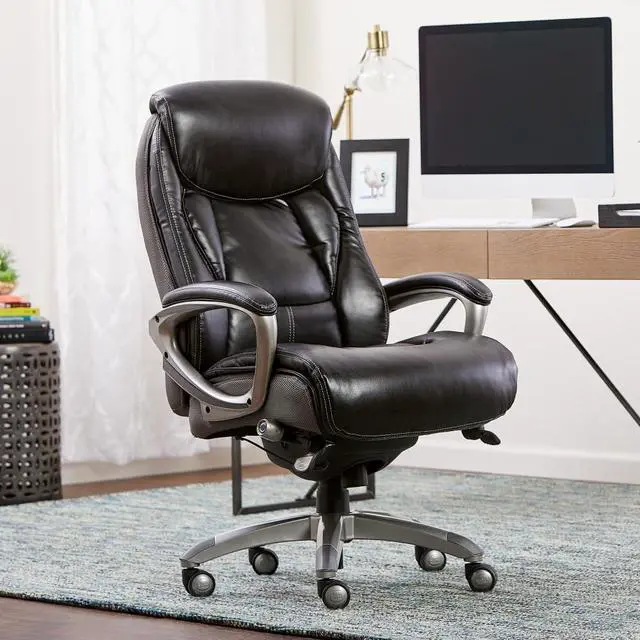 Main image of Serta Executive Office Chair with Smart Layers Technology, Leather and Mesh Ergonomic Computer Chair with Contoured Lumbar and ComfortCoils, Black and Gray