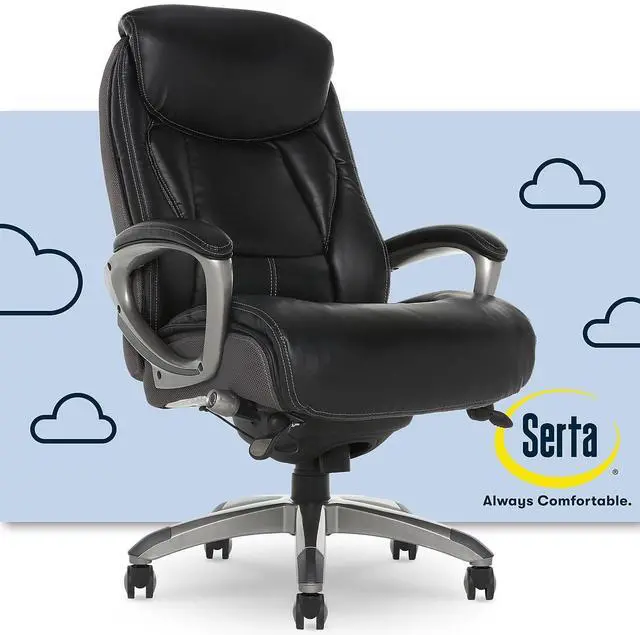 Alt view image 3 of 7 - Serta Executive Office Chair with Smart Layers Technology, Leather and Mesh Ergonomic Computer Chair with Contoured Lumbar and ComfortCoils, Black and Gray