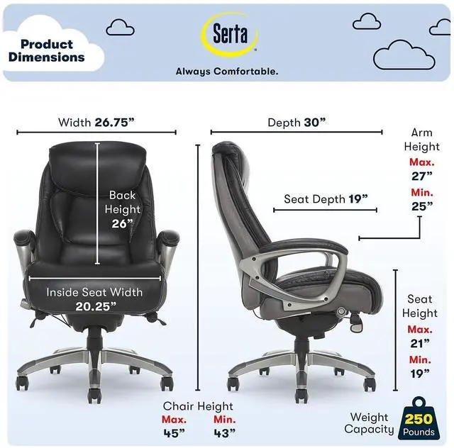 Alt view image 5 of 7 - Serta Executive Office Chair with Smart Layers Technology, Leather and Mesh Ergonomic Computer Chair with Contoured Lumbar and ComfortCoils, Black and Gray