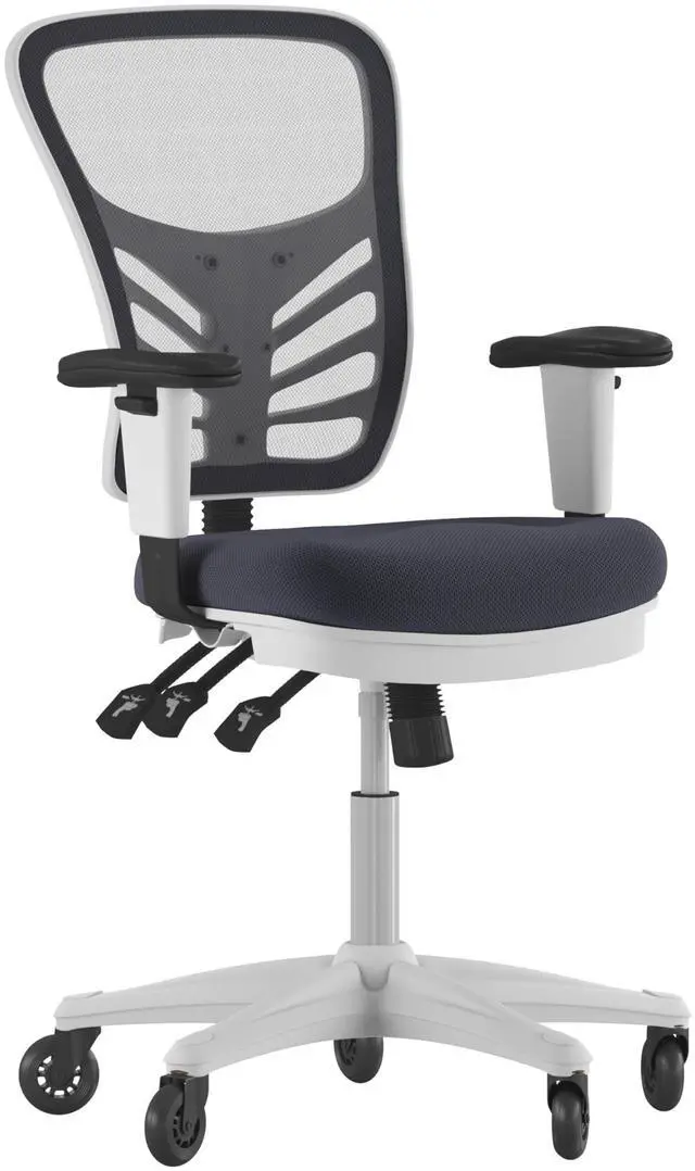 Alt view image 18 of 20 - Nicholas Mid-Back Dark Gray Mesh Multifunction Executive Ergonomic Chair with Adjustable Arms, Transparent Roller Wheels, and White Frame