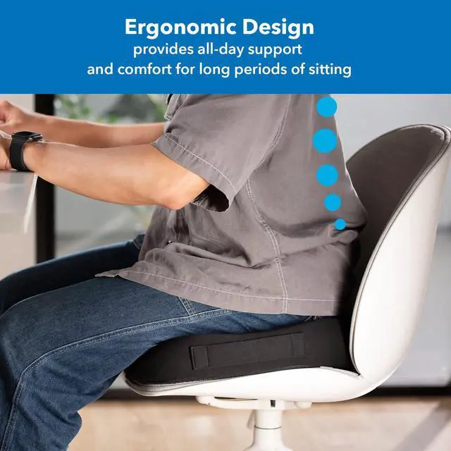 Alt view image 4 of 7 - Mount-It! Office Seat Cushion, Premium Lumbar Support, Memory Foam, Gel Filling, Ergonomic Comfort Chair, Use in Car, at Desk, Home, Back, Hip Sciatica Cushions - Washable Cover in Black