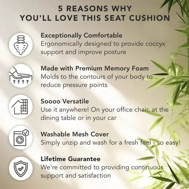 Alt view image 3 of 7 - Mount-It! Office Seat Cushion, Premium Lumbar Support, Memory Foam, Gel Filling, Ergonomic Comfort Chair, Use in Car, at Desk, Home, Back, Hip Sciatica Cushions - Washable Cover in Black