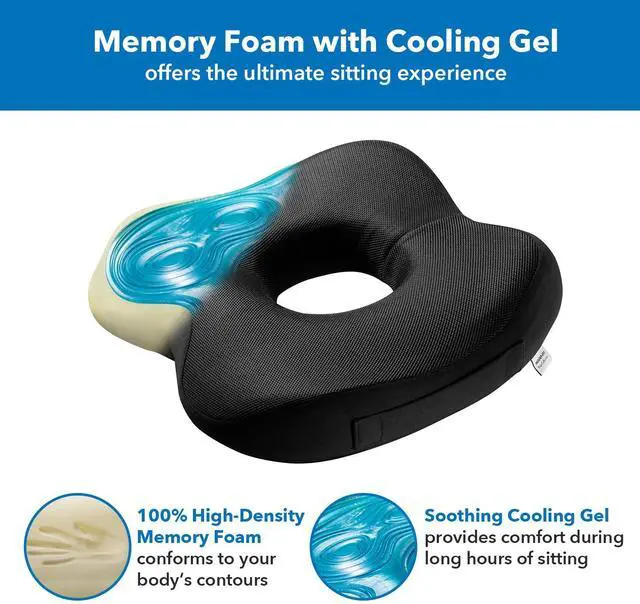 Alt view image 6 of 7 - Mount-It! Office Seat Cushion, Premium Lumbar Support, Memory Foam, Gel Filling, Ergonomic Comfort Chair, Use in Car, at Desk, Home, Back, Hip Sciatica Cushions - Washable Cover in Black