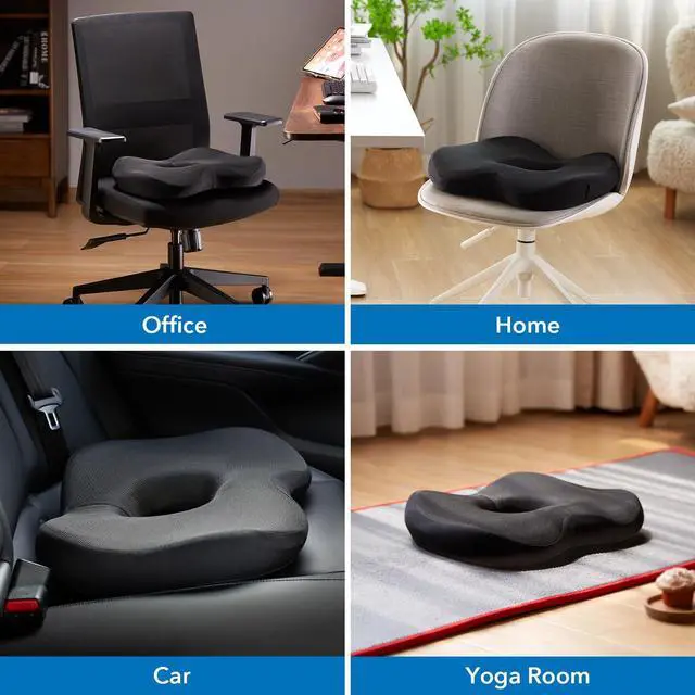 Alt view image 5 of 7 - Mount-It! Office Seat Cushion, Premium Lumbar Support, Memory Foam, Gel Filling, Ergonomic Comfort Chair, Use in Car, at Desk, Home, Back, Hip Sciatica Cushions - Washable Cover in Black