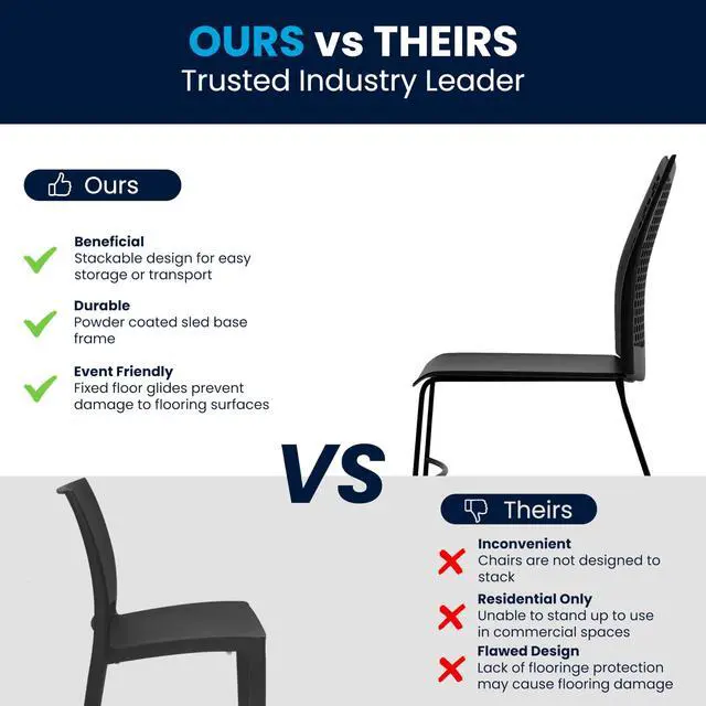 Alt view image 10 of 10 - 5 Pack HERCULES Series 661 lb. Capacity Black Stack Chair with Air-Vent Back and Black Powder Coated Sled Base
