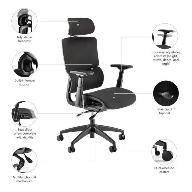 Alt view image 6 of 7 - Bush Business Furniture Align High Back Ergonomic Office Chair with Lumbar Support in Black Fabric, Adjustable Seating Solution for Home and Professional Workspace