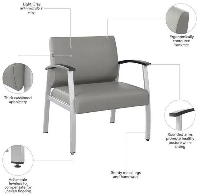 Alt view image 7 of 7 - Bush Business Furniture Arrive Bariatric Waiting Room Guest Chair with Arms in Light Gray Vinyl, Reception Area Seating for Office and Lobby