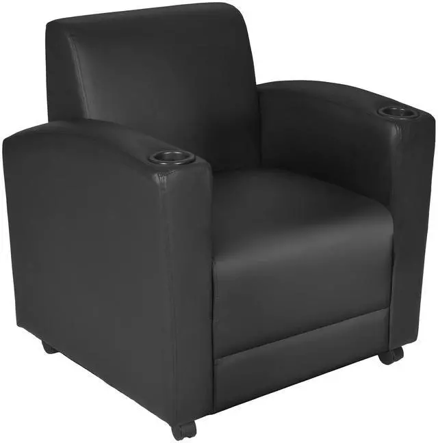 Alt view image 2 of 7 - Regency Nova Arm Chair with Sleek Black Vinyl Upholstery, Ergonomic and Durable Design, Comfortable Seating for Offices, Homes, Study Areas, Lounges, Classrooms, Waiting Rooms, or Conference Rooms