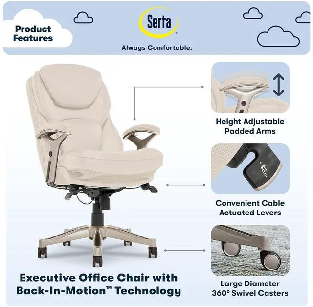Alt view image 4 of 7 - Serta Works Executive Office Chair with Back in Motion Technology, Inspired Ivory Bonded Leather