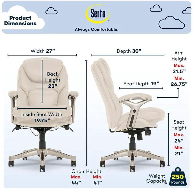 Alt view image 5 of 7 - Serta Works Executive Office Chair with Back in Motion Technology, Inspired Ivory Bonded Leather