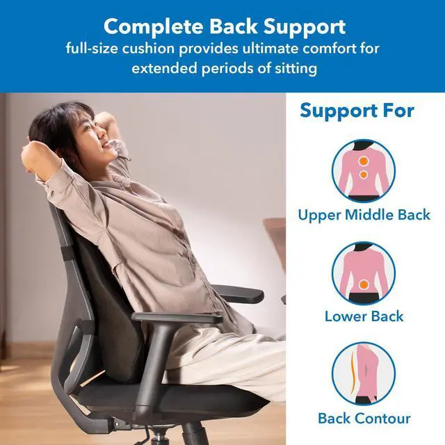 Alt view image 4 of 7 - Mount-It! Office Chair Cushion, Lumbar Support Pillow for Office Chair, Back Support Pillow for Desk Chair, Gaming, Home or Car with Memory Foam Filling, Relief Back Pain Improve Posture, Black Large
