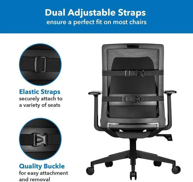 Alt view image 6 of 7 - Mount-It! Office Chair Cushion, Lumbar Support Pillow for Office Chair, Back Support Pillow for Desk Chair, Gaming, Home or Car with Memory Foam Filling, Relief Back Pain Improve Posture, Black Large