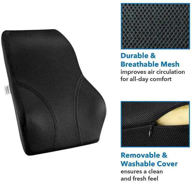 Alt view image 7 of 7 - Mount-It! Office Chair Cushion, Lumbar Support Pillow for Office Chair, Back Support Pillow for Desk Chair, Gaming, Home or Car with Memory Foam Filling, Relief Back Pain Improve Posture, Black Large