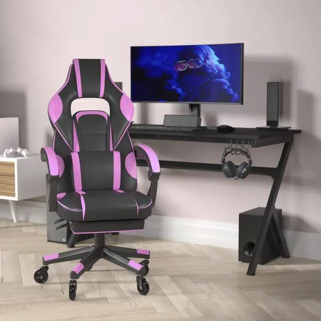 Alt view image 13 of 19 - X40 Gaming Chair Racing Computer Chair with Fully Reclining Back/Arms and Transparent Roller Wheels, Slide-Out Footrest, - Black/Purple