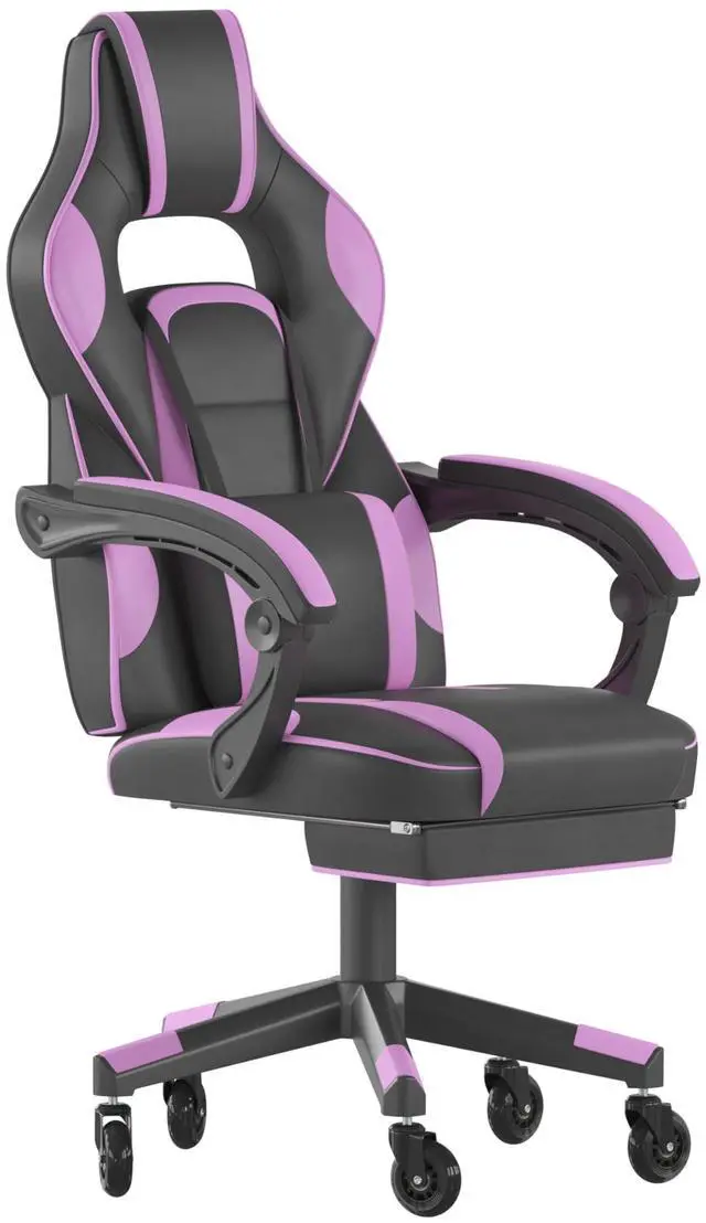 Alt view image 14 of 19 - X40 Gaming Chair Racing Computer Chair with Fully Reclining Back/Arms and Transparent Roller Wheels, Slide-Out Footrest, - Black/Purple