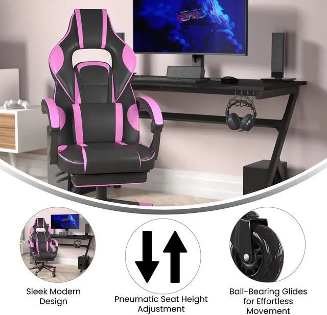 Alt view image 16 of 19 - X40 Gaming Chair Racing Computer Chair with Fully Reclining Back/Arms and Transparent Roller Wheels, Slide-Out Footrest, - Black/Purple