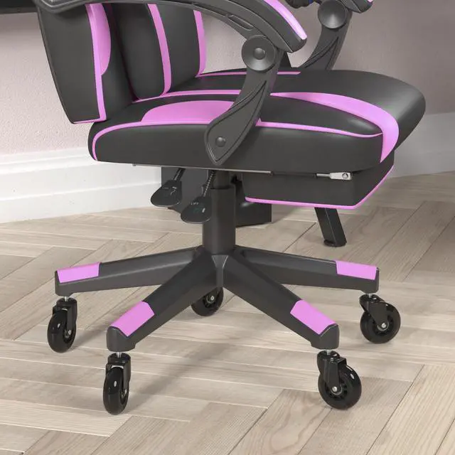 Alt view image 18 of 19 - X40 Gaming Chair Racing Computer Chair with Fully Reclining Back/Arms and Transparent Roller Wheels, Slide-Out Footrest, - Black/Purple