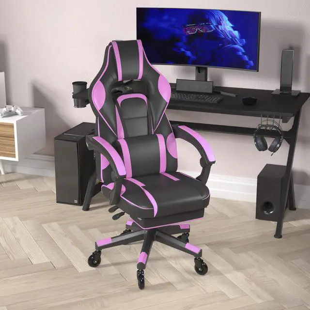 Alt view image 17 of 19 - X40 Gaming Chair Racing Computer Chair with Fully Reclining Back/Arms and Transparent Roller Wheels, Slide-Out Footrest, - Black/Purple
