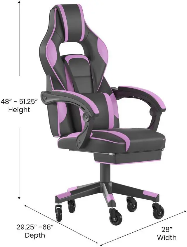 Alt view image 19 of 19 - X40 Gaming Chair Racing Computer Chair with Fully Reclining Back/Arms and Transparent Roller Wheels, Slide-Out Footrest, - Black/Purple
