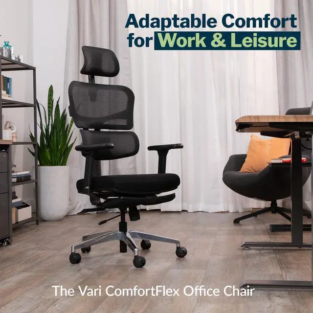 Alt view image 3 of 7 - Vari ComfortFlex Office Chair - Ergonomic Chair with Dynamic Lumbar Support - Adjustable Headrest and Retractable Leg Rest - Fully Customizable for Home or Office