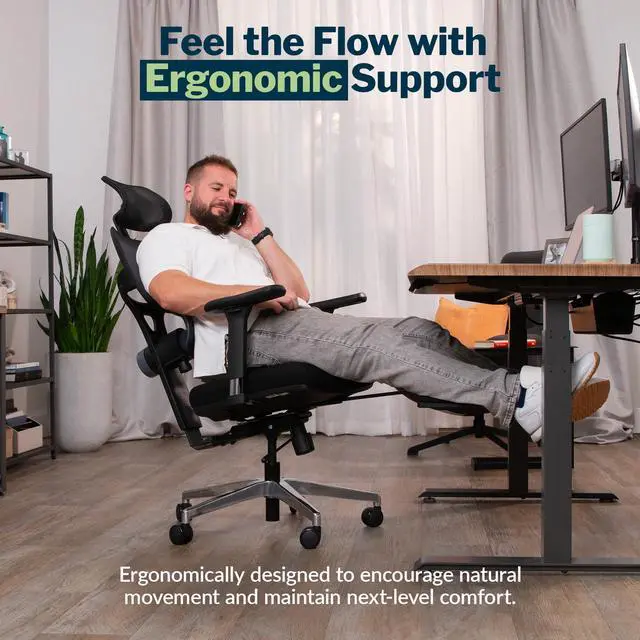 Alt view image 6 of 7 - Vari ComfortFlex Office Chair - Ergonomic Chair with Dynamic Lumbar Support - Adjustable Headrest and Retractable Leg Rest - Fully Customizable for Home or Office