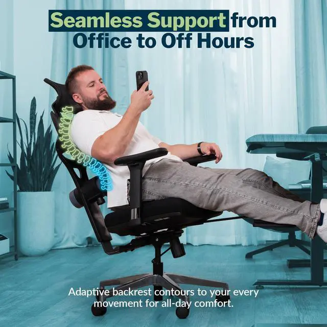 Alt view image 5 of 7 - Vari ComfortFlex Office Chair - Ergonomic Chair with Dynamic Lumbar Support - Adjustable Headrest and Retractable Leg Rest - Fully Customizable for Home or Office