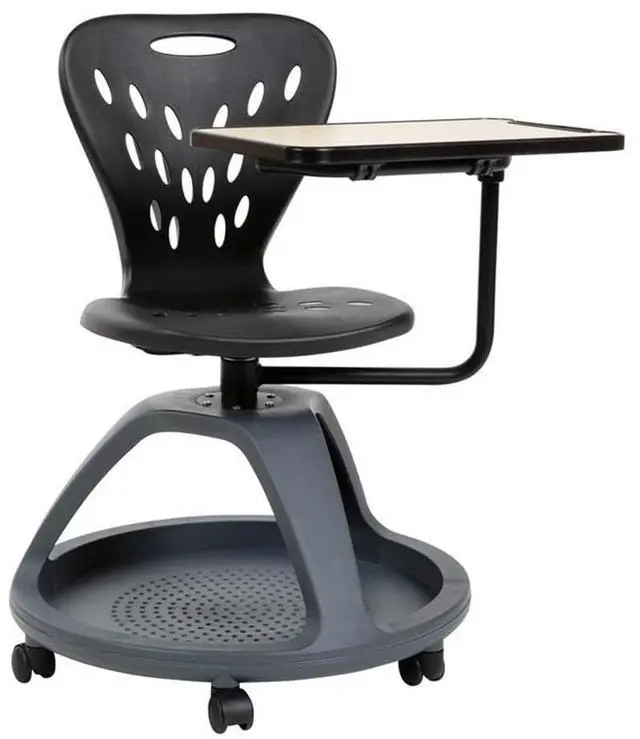 Alt view image 9 of 14 - Flash Furniture Plastic Kids Mobile Desk Chair Black (YUYCX019BK)