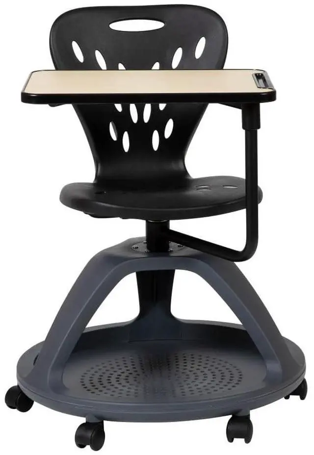 Alt view image 8 of 14 - Flash Furniture Plastic Kids Mobile Desk Chair Black (YUYCX019BK)
