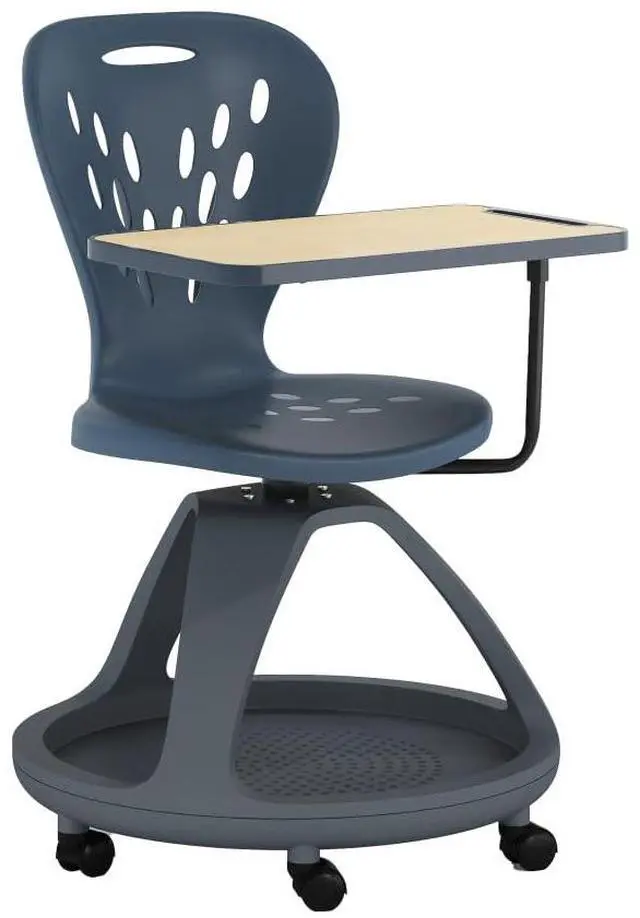 Alt view image 20 of 20 - Dark Gray Mobile Desk Chair with 360 Degree Tablet Rotation and Under Seat Storage Cubby