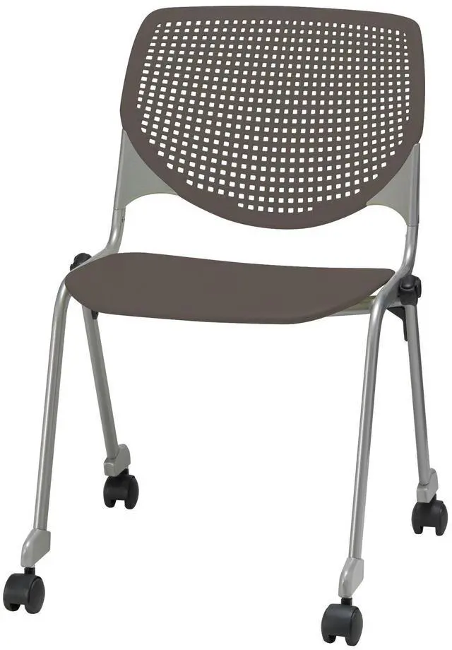 Alt view image 2 of 2 - KFI Seating Kool Series Polypropylene Stack Chair with Perforated Back and Casters, Brownstone Finish