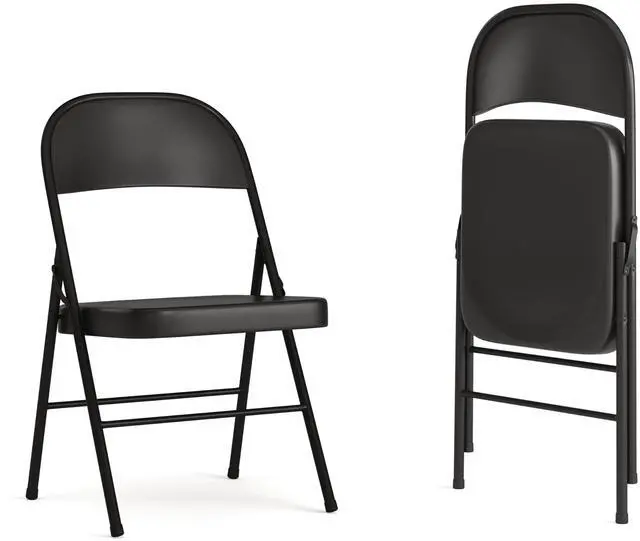 Alt view image 5 of 10 - 2 Pack HERCULES Series Double Braced Black Metal Folding Chair