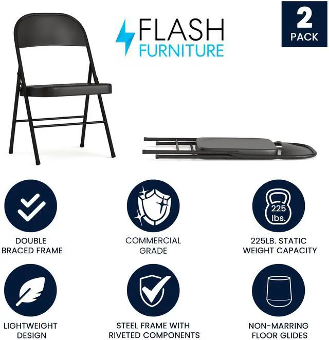 Alt view image 6 of 10 - 2 Pack HERCULES Series Double Braced Black Metal Folding Chair